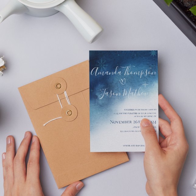 Casamento de Neve Branco Branco Branco Branco-Bran (Budget Blue White Whimsical Snowflake Wedding Invitation)