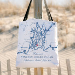 Casamento de Newport Rhode Island Tote Bag de Boas<br><div class="desc">Bem-vindos aos seus convidados ao seu casamento costeiro em Newport, Rhode Island com as nossas encantadoras boas-vindas aos sacos de tote de Newport! Com um design de mapa azul na moda marinho Narragansett Bay, estes bolsas são perfeitos para os saraus marinhos. Perfeito para lugares como The Chanler, Rosecliff Mansion, OceanCliff...</div>