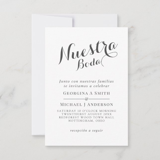 Casamento de Nuestra Boda Convite BlackWhiteSpain (Frente)