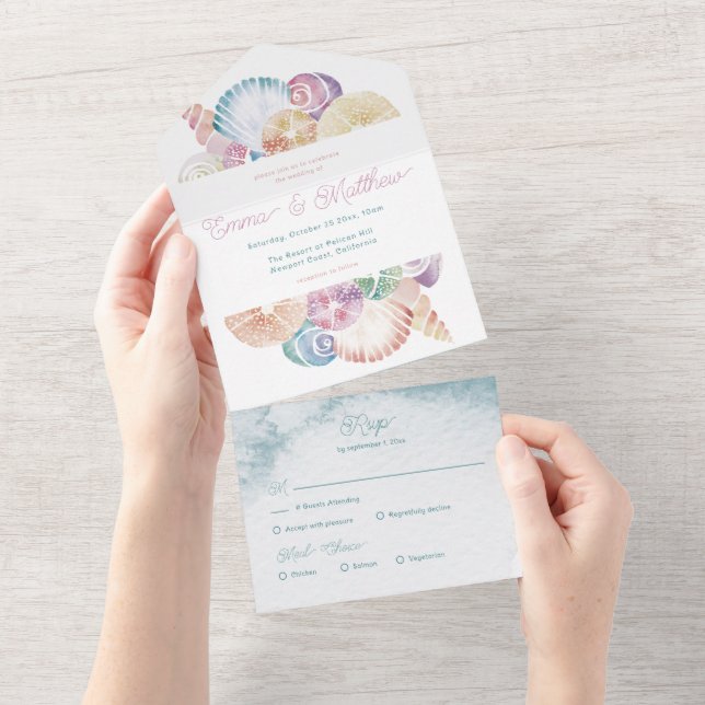 Casamento de orçamento com aquarela de conchas sub (Aba destacável)