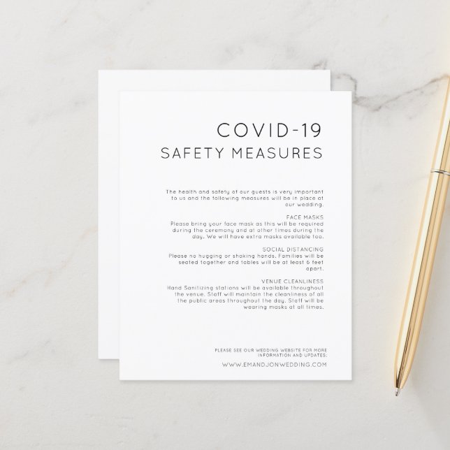 Casamento de Orçamento COVID Medidas de Segurança  (Frente/Verso In Situ)