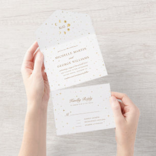 casamento de ouro celestial, tudo em um convite