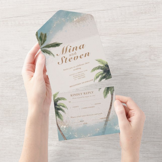 Casamento de ouro de praia tropical com aquarela a (Aba destacável)