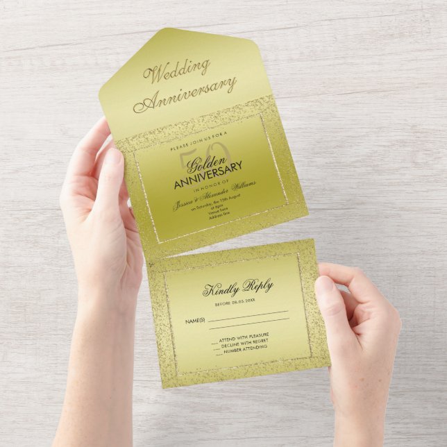 Casamento de Ouro Dourado Confetti 50º (Aba destacável)