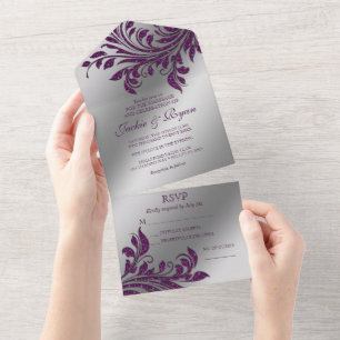 Casamento de Outono Brilho Folha Roxo Prata