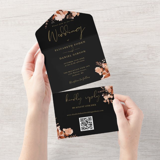Casamento de Outono com Código QR Floral Rústico P (Tearaway)