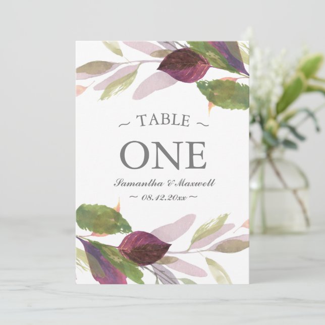 Casamento de Outono com Número de Mesa de Folhagem (Em pé/Frente)
