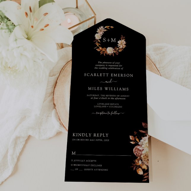 Casamento de Outono Preto (Black Fall Wedding All In One Invitation
)