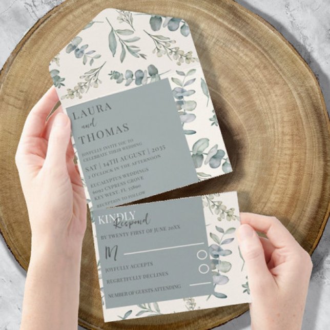 Casamento de Padrão Azul Moderno Eucalyptus Dusty (Criador carregado)