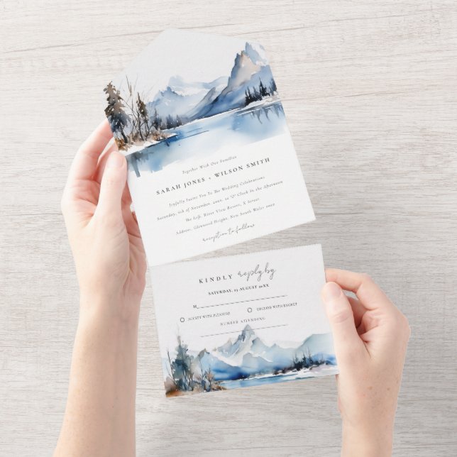 Casamento de Paisagem com Neve no Lago Mountain Wi (Aba destacável)