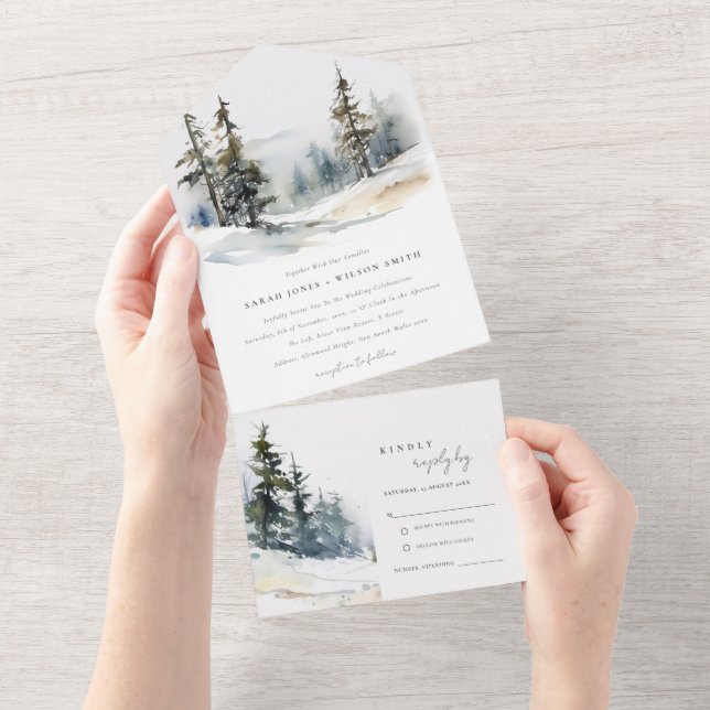 Casamento de Paisagem de Neve das Pinheiras de inv (Aba destacável)