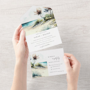 Casamento de paisagens de praia de Palm, na costa