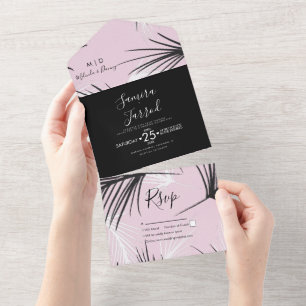Casamento de Palma Tropical Desenhado à Mão Rosa