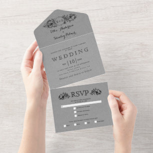 Casamento de papel kraft de cinza floral preto