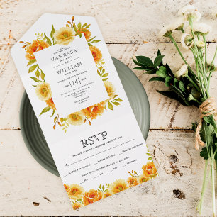 Casamento de passagem floral de cor aquosa laranja