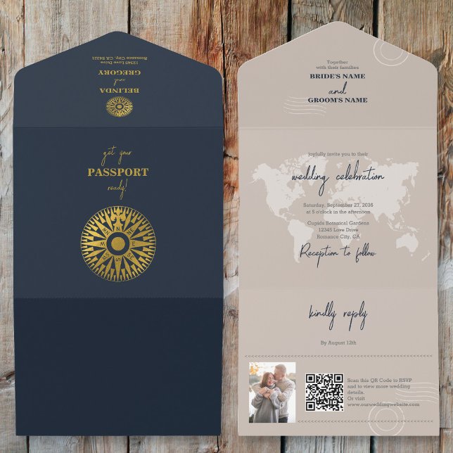 Casamento de Passaporte de Casamento de Destino (Destination Wedding Passport Compass Wedding All In One Invitation)