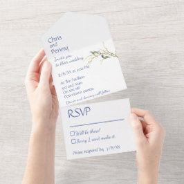 Casamento de Pássaros Amor Minimalista Azul Poeire