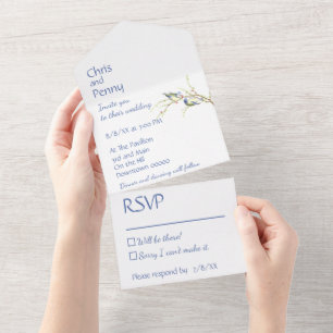 Casamento de Pássaros Amor Minimalista Azul Poeire