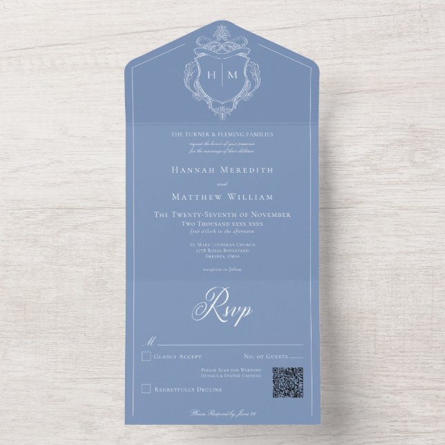 Casamento de Pássaros de Chinoiserie Azul Elegante (Interno)
