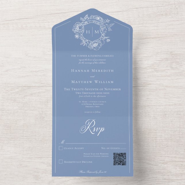 Casamento de Pássaros de Chinoiserie Azul Elegante (Interno)
