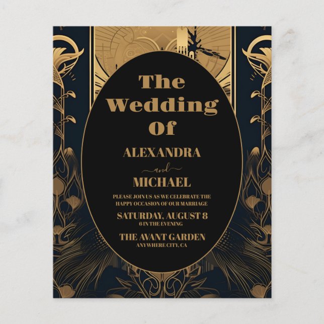 Casamento de Peacocks em Deco de Arte Elegante do  (Frente)