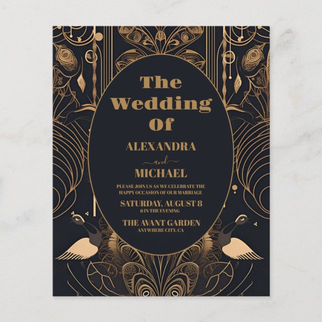 Casamento de Peacocks em Deco de Arte Elegante do  (Frente)