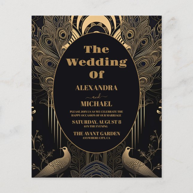 Casamento de Peacocks em Deco de Arte Elegante do  (Frente)