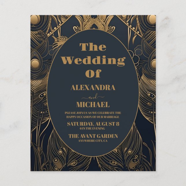 Casamento de Peacocks em Deco de Arte Elegante do  (Frente)