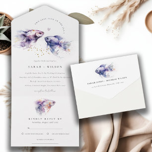 Casamento de Peixes Costeiros Lilac Aquarela Elega