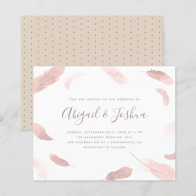 Casamento de Penas de Aquarela Rosa-Rosa-Boho de O (Frente/Verso)