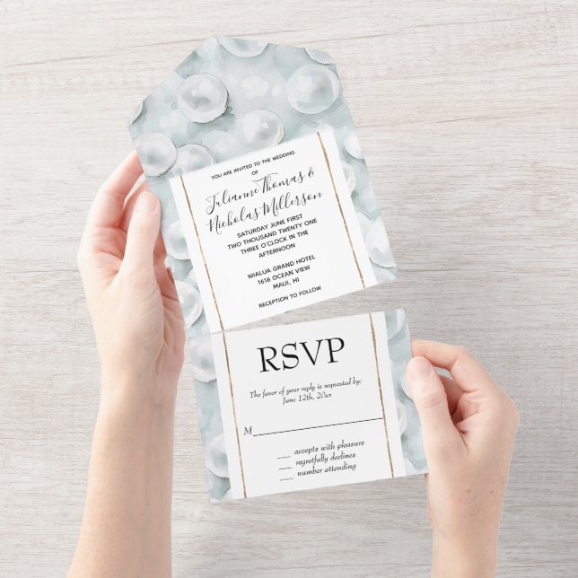 Casamento de Pérolas Brancas Azuis Tropicais (Aba destacável)