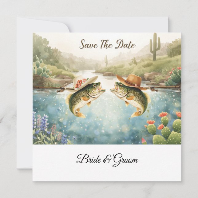 Casamento de Pesca no Texas Save the Date Cowboy  (Frente)