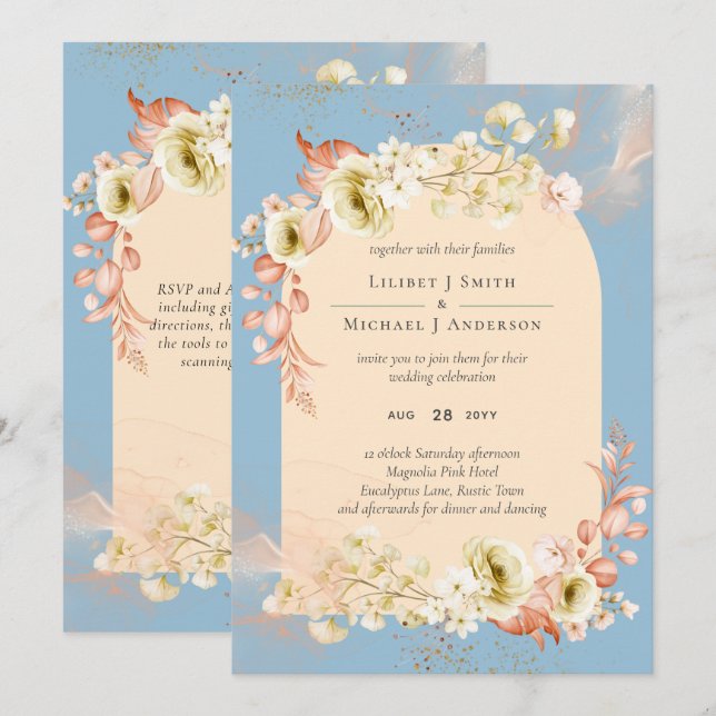 Casamento de Pêssego Azul Sublime Dusty (Frente/Verso)