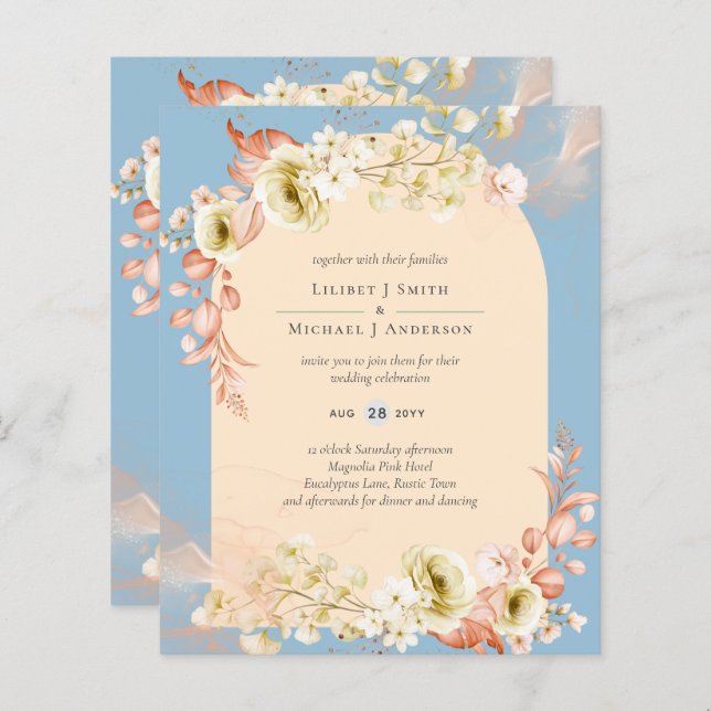 Casamento de Pêssego Azul Sublime Dusty (Frente/Verso)