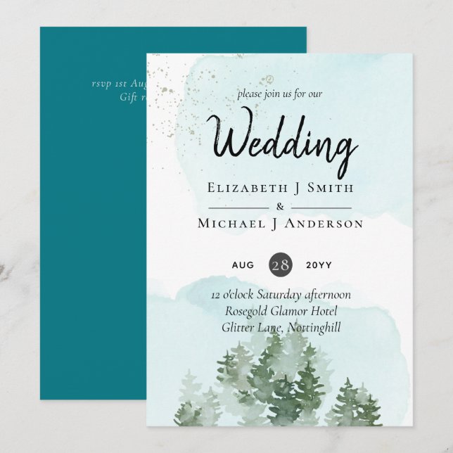 Casamento de pinheiros Teal e Sage (Frente/Verso)