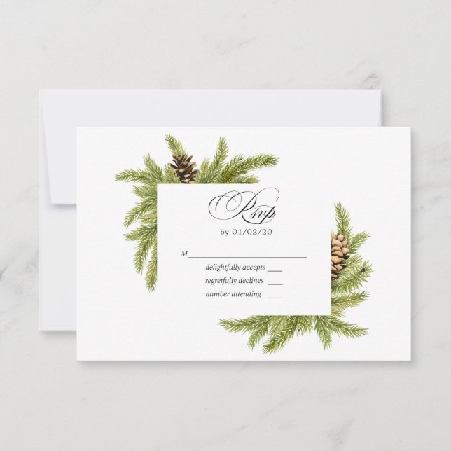 Casamento de Pinos em Aquarela de Inverno RSVP (Frente)