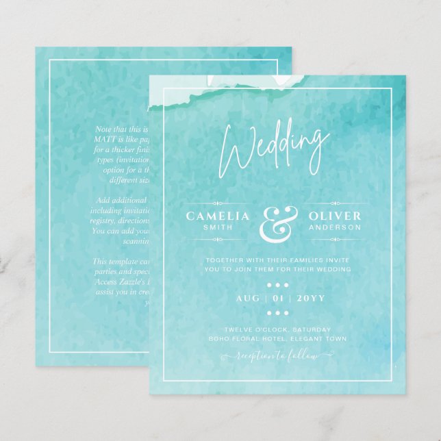 Casamento de Praia BLIZZARD BLUE Watercolor (Frente/Verso)