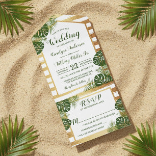 Casamento de Praia com Folha de Ouro e Palma Verde