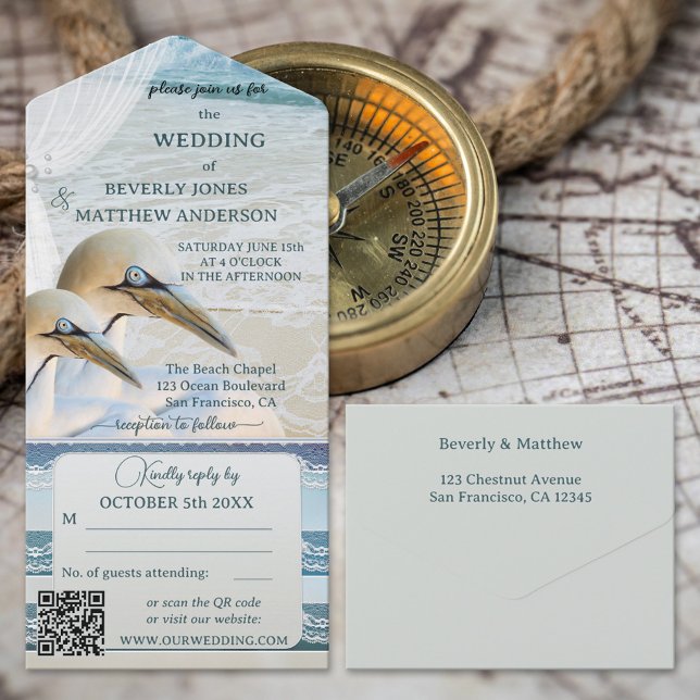 Casamento de Praia com Gannets de Lace Náutico (Criador carregado)