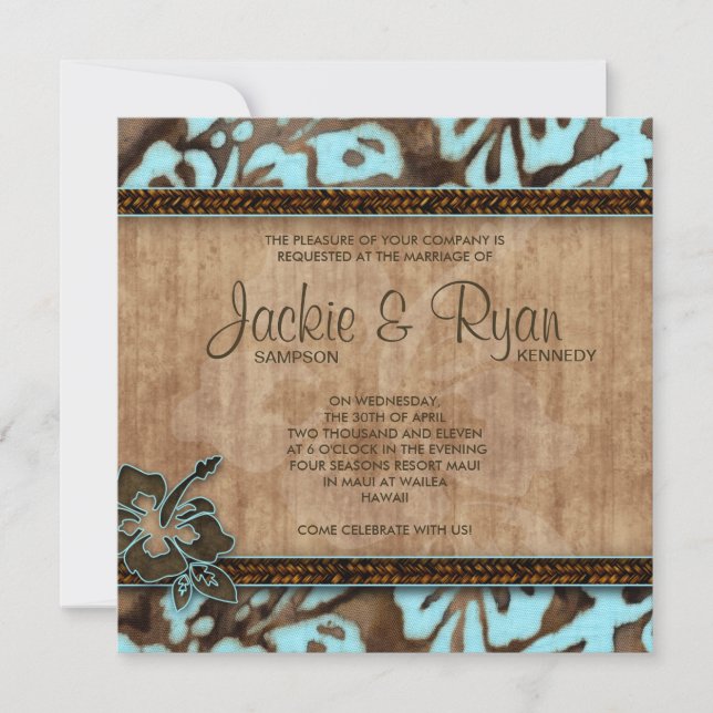Casamento de Praia Convite Hibiscus Blue Brown (Frente)