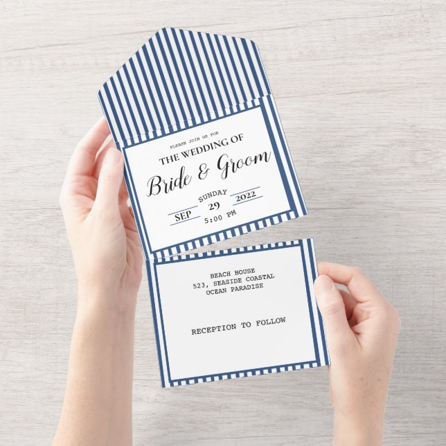 Casamento de Praia Costeira com Stripe Branca mari (Aba destacável)