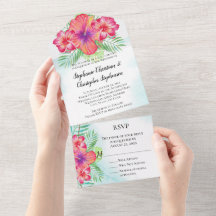Casamento de Praia de Aquarela Tropical Hibiscus F