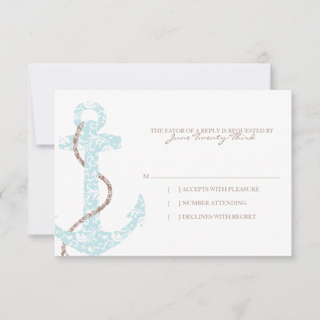Casamento de Praia de Teal e Brown Anchor rsvp (Frente)