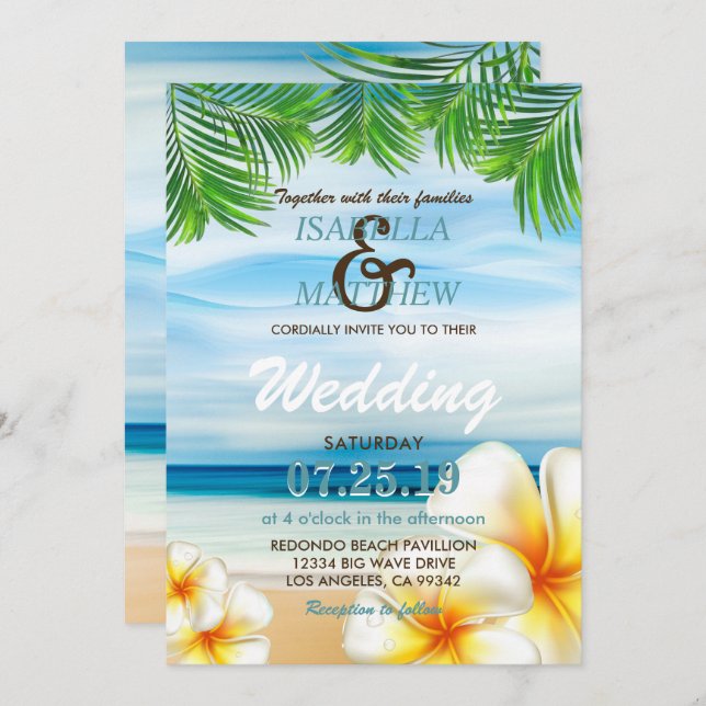 Casamento de praia tropical | Convites (Frente/Verso)