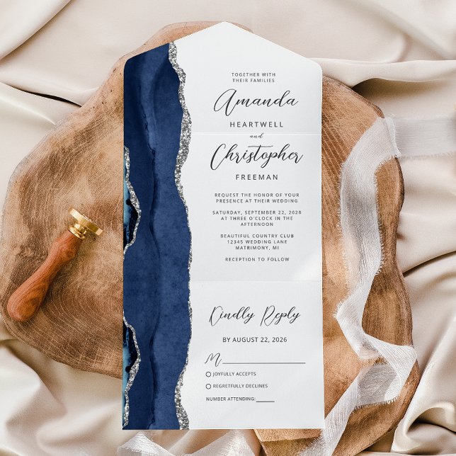 Casamento de Prata Azul Marinho Agate (Criador carregado)
