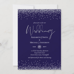 Casamento de Prata Azul-Marinho Moderno Confetti