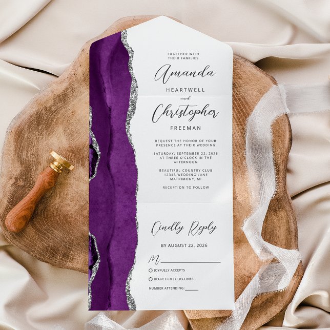 Casamento de Prata Roxo Agate (Criador carregado)