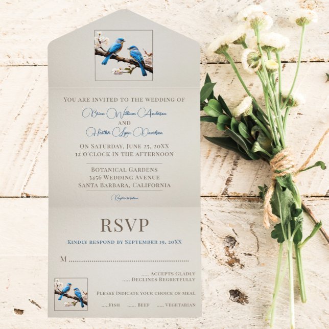 Casamento de primavera Bluebird (Spring Bluebirds Wedding All in One Invitation)