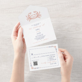 Casamento de QR na praia de RSVP Vermelha e Azul c