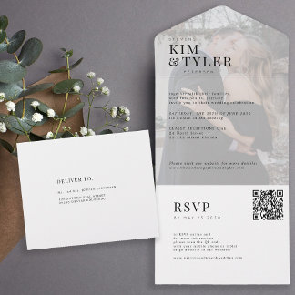 Casamento de QR RSVP com foto branca moderna elega